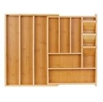 Relaxdays Besteckkasten Bambus MDF Natur Ausziehbar 32 cm x 42 cm x 5,5 cm 2,1 kg