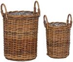 vidaXL Blumentopfkorb mit Speicher 2-Tlg Braun Kubu Rattan 42020958