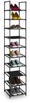 Relaxdays Schuhregal Stahl Vlies PP Schwarz Grau Schmal 10 Ebenen 175 cm x 33 cm x 33