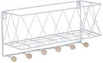 Relaxdays Wandregal Metall Wei&szlig; mit 6 Haken 17 cm x 36 cm x 13 cm 0,45 kg