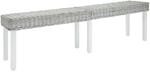 vidaXL Sitzbank Wei&szlig; 160x35x45 cm Natur Kubu Rattan & Massivholz Mahagoni...