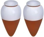 Relaxdays Bew&auml;sserungskegel Keramik Wei&szlig; mit Deckel 2er-Pack 350 ml 16 cm x 8 cm