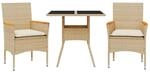 vidaXL 3-Tlg Garten-Essgruppe mit Kissen Beige Poly Rattan und Glas 3278707