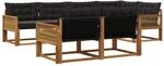 vidaXL Outdoor-Sofagarnitur mit Kissen 7 Stk Natur und Schwarz 3381492