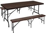 DELUKE Bierzeltgarnitur RITA 3-tlg Tisch & 2x Bank Braun Kunststoff Buffettisch