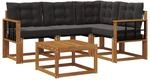 vidaXL Outdoor-Sofagarnitur mit Kissen 5-Tlg Natur und Schwarz 3368647