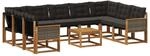 vidaXL Outdoor-Sofagarnitur mit Kissen 10 Stk Natur und Schwarz 3382220