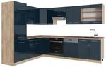 Vicco Eckk&uuml;che Fame-Line Dunkelblau Hochglanz/Goldkraft Eiche 287 x 82, AP...
