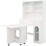 okwish K&uuml;chenschrank Set mit Klappbarem Esstisch K&uuml;che 120x45x180cm Wei&szlig;