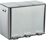 Relaxdays Tretm&uuml;lleimer Edelstahl Silber mit 3 F&auml;chern Softclose 46,5 cm x 61 cm x