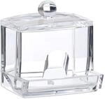 Relaxdays Wattest&auml;bchen Aufbewahrung Acryl Transparent mit Deckel M 10 cm x 9 cm x 8