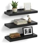 Relaxdays Wandregal MDF Eisen Schwarz 3er Set 4 cm x 50 cm x 23 cm