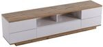okwish TV Schrank mit Farbblock Design und Holzmaserung 180x38x46cm Wei&szlig; Natur