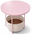 Relaxdays Beistelltisch Metall MDF Altrosa Cremewei&szlig; Mit Korb 50 cm x 45 cm
