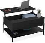 Relaxdays Couchtisch Holzwerkstoff Metall Schwarz Aufklappbar H&ouml;henverstellbar 45,5