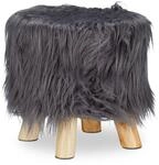 Relaxdays Dekohocker Kunstfell Kiefernholz Grau Gepolstert 31 cm x 31 cm 1,7 kg