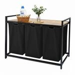 Relaxdays W&auml;schesammler Metall Schwarz 3 F&auml;cher mit Ablage 73,5 cm x 109,5 cm x 33