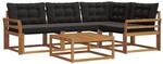 vidaXL Outdoor-Sofagarnitur mit Kissen 5-Tlg Natur und Schwarz 3369435