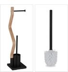 Relaxdays WC Garnitur Stahl MDF Schwarz Natur Freistehend 75 cm x 18,5 cm x 18,5 cm