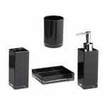 Relaxdays Badaccessoires Set Kunststoff Schwarz Vierteilig Gl&auml;nzend Rostfrei