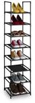 Relaxdays Schuhregal Stahl Vlies PP Schwarz Grau Schmal 8 Ebenen 140 cm x 33 cm x 33