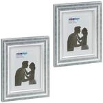 Relaxdays Bilderrahmen Kunststoff Glas Silber 2er Set mit Passepartout 15 cm x 20 cm