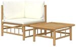 vidaXL 2-Tlg Garten-Lounge-Set mit Cremewei&szlig;en Kissen Bambus 362299