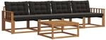 vidaXL Outdoor-Sofagarnitur mit Kissen 5-Tlg Natur und Schwarz 3369167