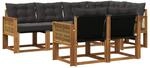 vidaXL Outdoor-Sofagarnitur mit Kissen 7 Stk Natur und Schwarz 3382020