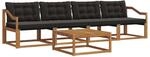 vidaXL Outdoor-Sofagarnitur mit Kissen 5-Tlg Natur und Schwarz 3369179