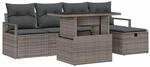 vidaXL Garten-Sofa-Set mit Kissen mit Speicher 6-Tlg Grau Poly Rattan 3359786