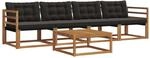 vidaXL Outdoor-Sofagarnitur mit Kissen 5-Tlg Natur und Schwarz 3369159