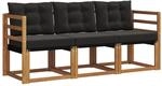 vidaXL Outdoor-Sofagarnitur mit Kissen 3-Tlg Natur und Schwarz 3368343