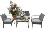 Relaxdays Gartenm&ouml;bel Set Polyrattan Grau 4 Personen 78 cm x 106 cm x 56 cm