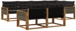 vidaXL Outdoor-Sofagarnitur mit Kissen 7 Stk Natur und Schwarz 3381484