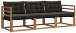 vidaXL Outdoor-Sofagarnitur mit Kissen 3-Tlg Natur und Schwarz 3369135