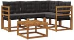 vidaXL Outdoor-Sofagarnitur mit Kissen 5-Tlg Natur und Schwarz 3368631