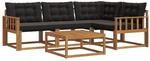 vidaXL Outdoor-Sofagarnitur mit Kissen 5-Tlg Natur und Schwarz 3369431