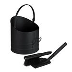 Relaxdays Ascheeimer Eisen Schwarz mit Kehrgarnitur 9,5, 28,5 cm x 27,5 cm 1,3 kg
