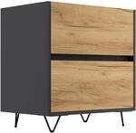 Posseik Nachttisch Industrial A 2 Schubladen 60 cm Grafit Eiche Front