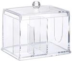 Relaxdays Wattest&auml;bchen Aufbewahrung Acryl Transparent mit Deckel L 13 cm x 15 cm x