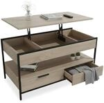 Relaxdays Couchtisch Holzwerkstoff Eisen Hellbraun H&ouml;henverstellbar Ausklappbar 48