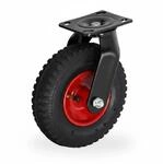 Relaxdays Lenkrolle Stahl Gummi Schwarz Rot Luftbereift Drehbar 25 cm x 20 cm x 13,5