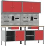 vidaXL Werkbank-Set 8-Tlg Rot und Grau Pulverbeschichteter Stahl 3321495