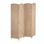 Relaxdays Paravent Holz Papierseil Natur Vierteilig Zusammenfaltbar 170 cm x 160 cm x