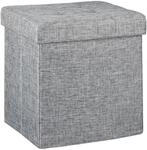 Relaxdays Sitzhocker Leinen Grau Faltbar Stauraum 38 cm x 38 cm x 38 cm 2,5 kg