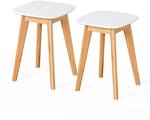 Relaxdays Esszimmerhocker 2er Set Bambus MDF Natur Wei&szlig; Rutschfest 45,5 cm x 33 cm x