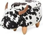 HOMCOM Tierhocker mit Stauraum Schweinchen Fu&szlig;bank Schwarz Wei&szlig; 62 x 35 x 36cm