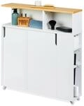 Relaxdays Nischenschrank MDF Bambus Wei&szlig; Rollbar 79 cm x 17 cm x 75 cm 14 kg