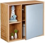 Relaxdays Spiegelschrank Bambus MDF Glas Natur mit Regalf&auml;chern H&ouml;henverstellbar 45